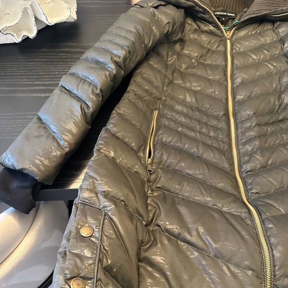 Andrew Marc Womens Green Quilted Down Jacket, Removable Hood - Size Medium - Picture 4 of 10